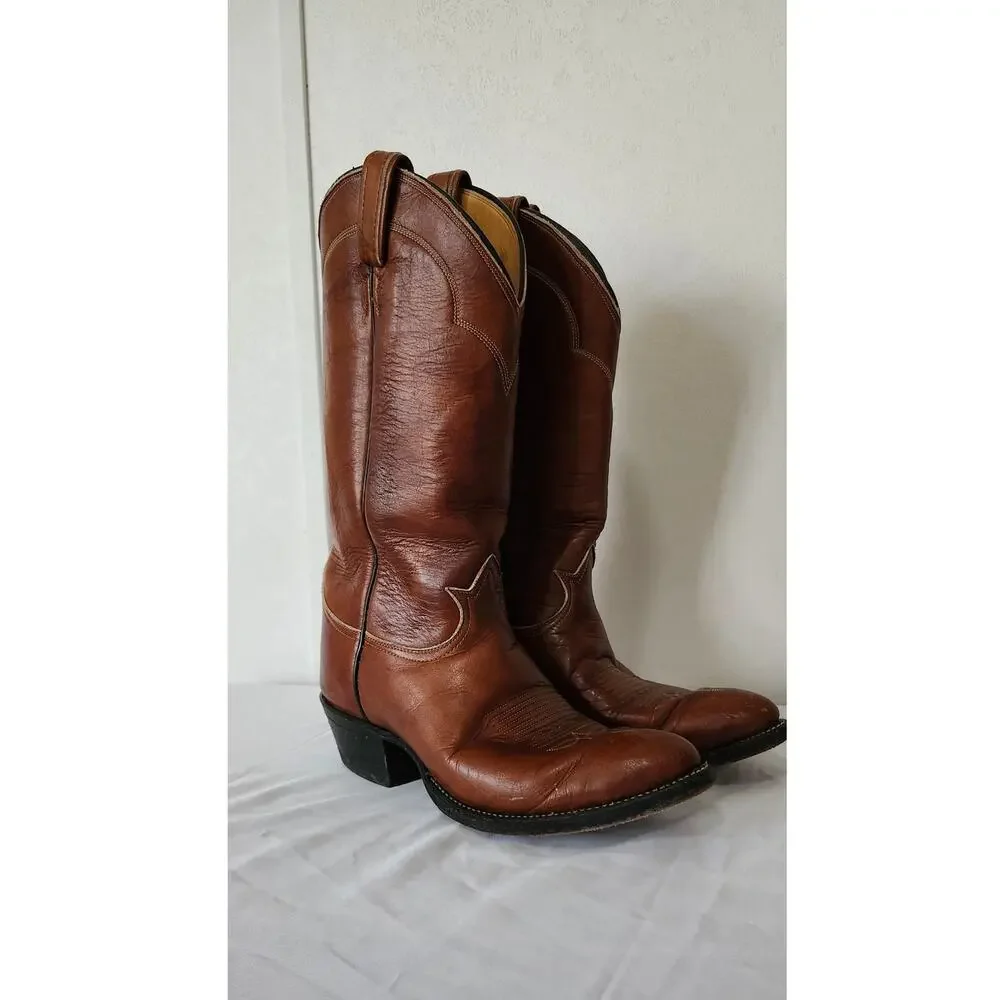 Vintage Tony Lama 5084 Western Cowboy Boots Men's 7.5C Chocolate Cognac USA